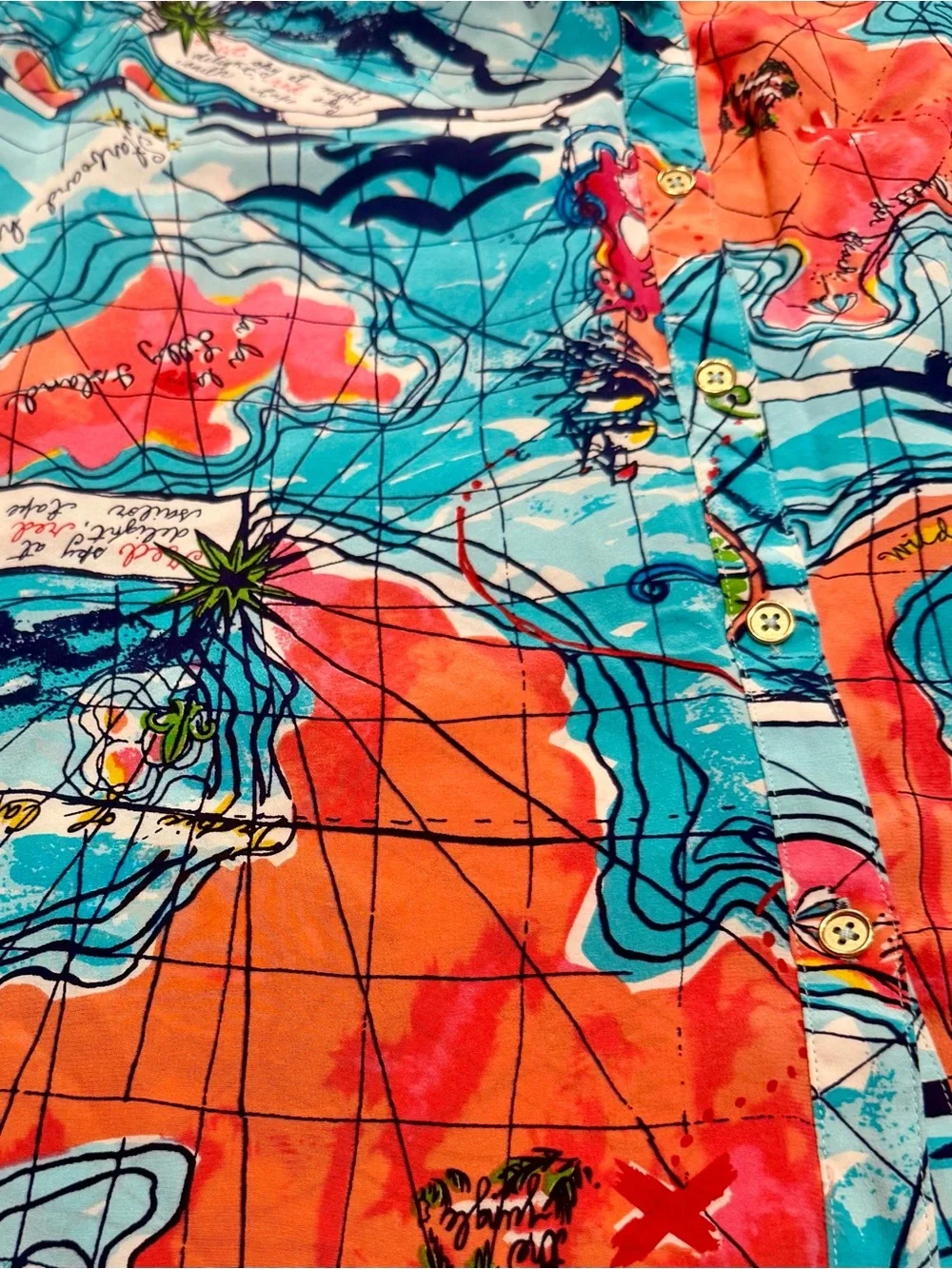 Lilly Pulitzer Blouse Medium x Marks The Spot Map Pink Lable Short Sleeve